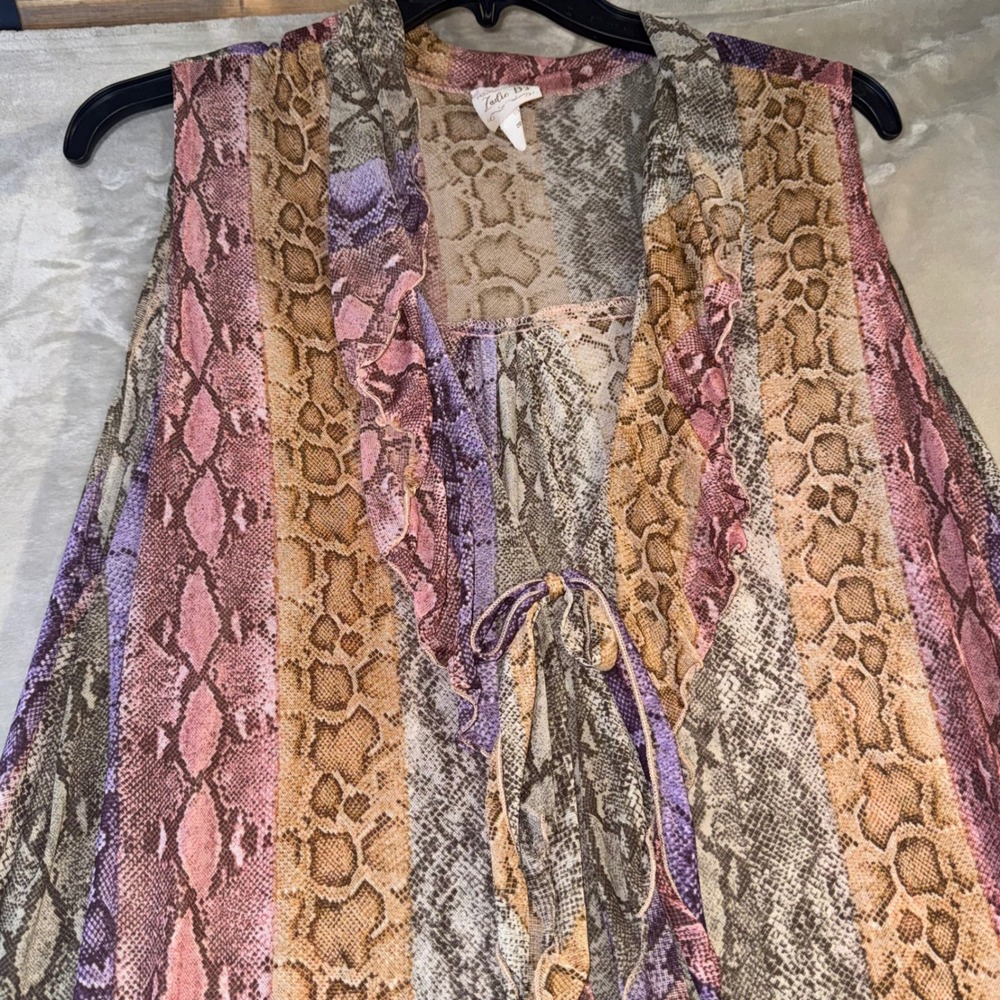 Sheer Snakeskin Duster Vest Whimsigoth Boho Fairy Festival Y2K Tie Front 2X Mesh